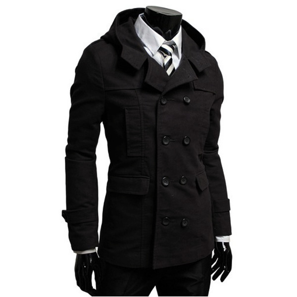 Men Double-Breasted Coat Hoodie Jacket Casual Windbreaker - US$36.69